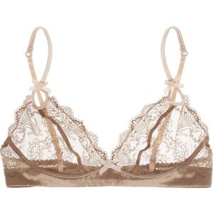 Elle MacPherson Intimates Obsidian Rita Underwire Lace Silk Bra in Cream and Tan